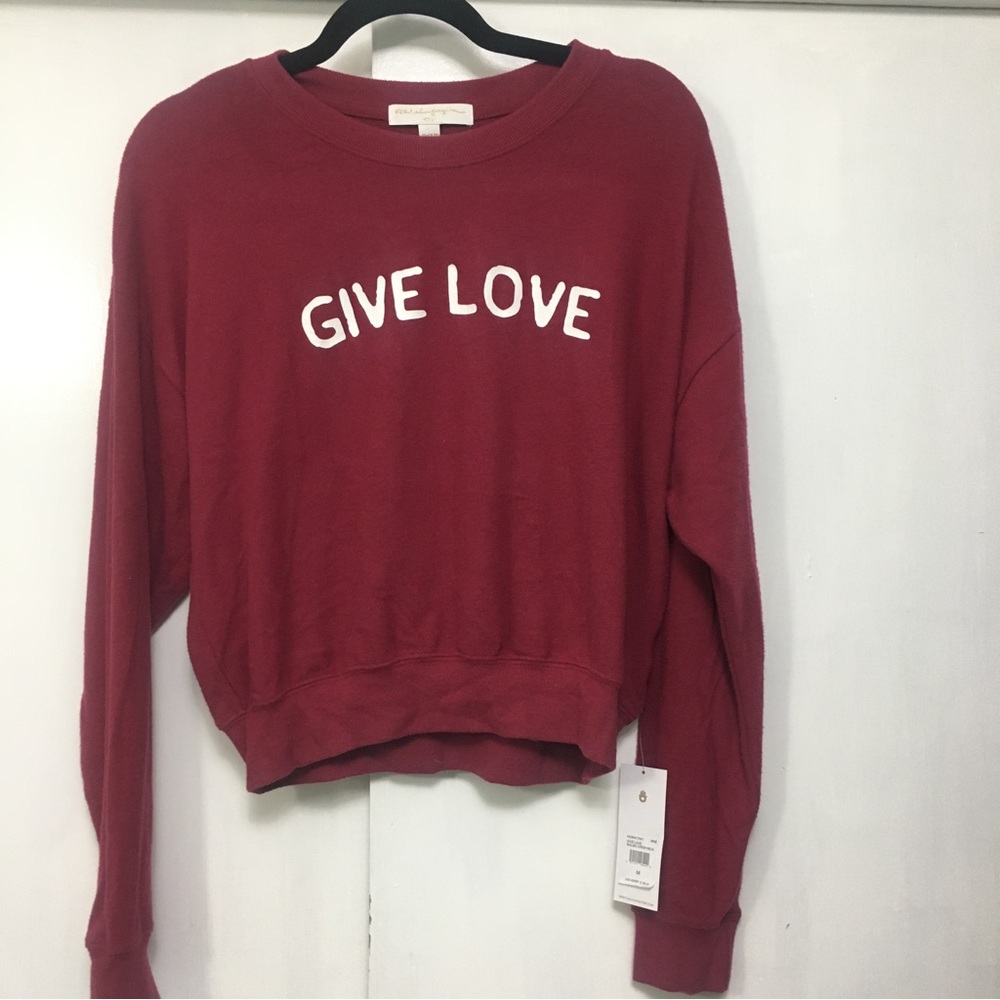 Spiritual Gangster Wine Give Love Malibu Crewneck Cozy Sweatshirt Red Medium M